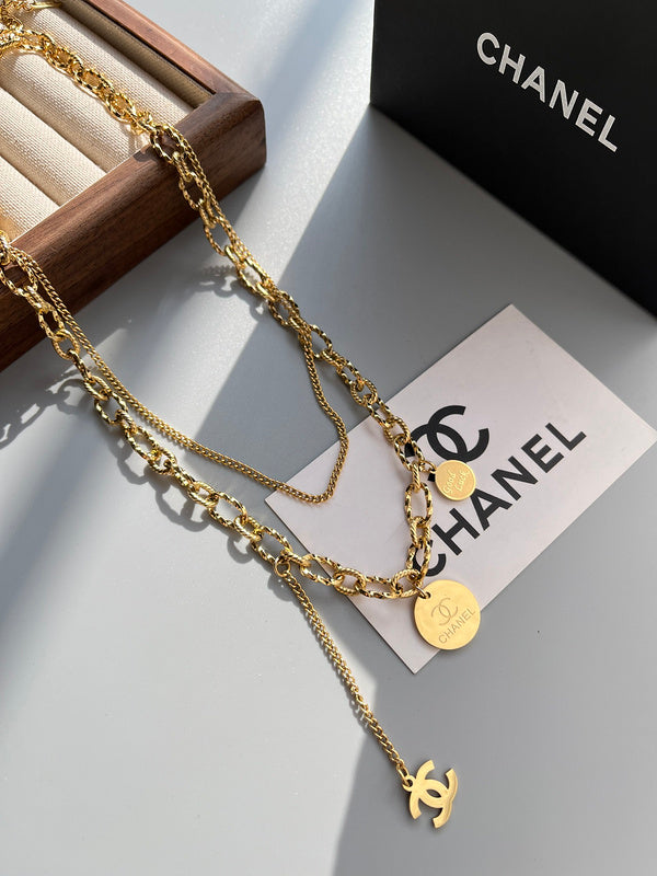 X088  Women's titanium steel double layer necklace jewelry