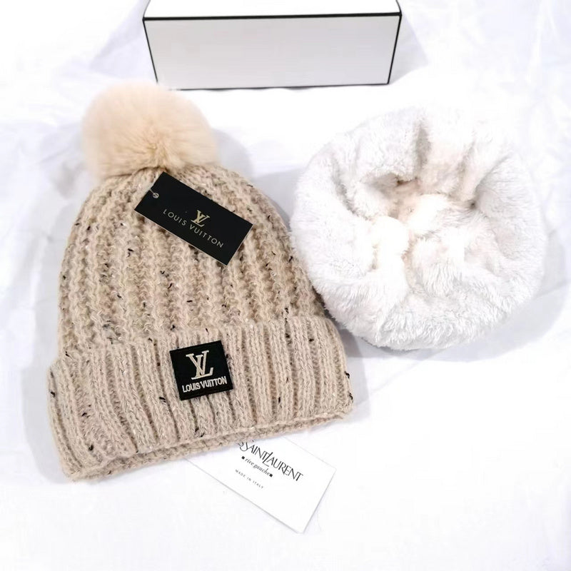 PXLH4  Hollow knit hat with pile and thick