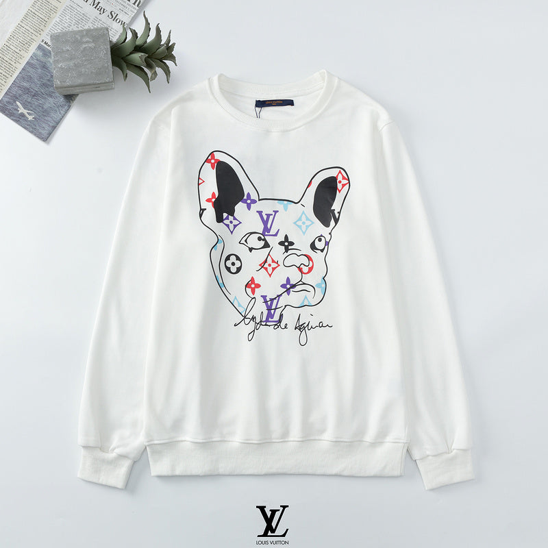 LVC130    Explosive dog head printed sweater, real sweater, hairy loop, same style for men and women