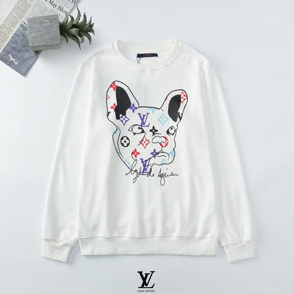 LVC130    Explosive dog head printed sweater, real sweater, hairy loop, same style for men and women