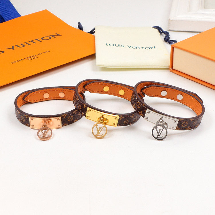 LVB82 flower leather letter Pendant Bracelet 316L steel women   Jewelry