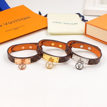 LVB82 flower leather letter Pendant Bracelet 316L steel women   Jewelry