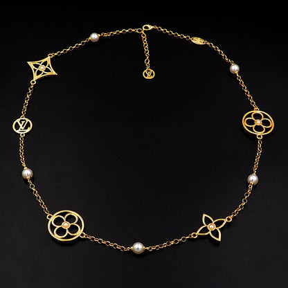 X749  Luxury stainless steel gold-plated pearl necklace jewelry