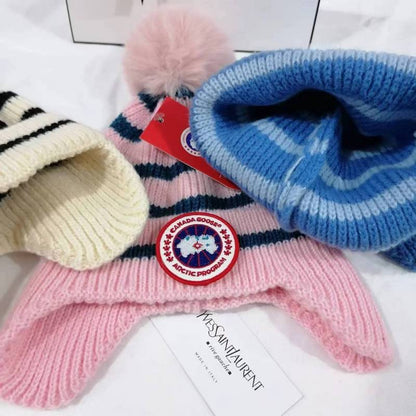 PKCH3  Children's 2-8 years old striped knitted hat with ear protection