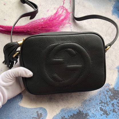 GGP76 leather Ladies black camera 21-15-7cm bag