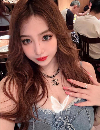 X555  Women's three-layer leather diamond necklace jewelry