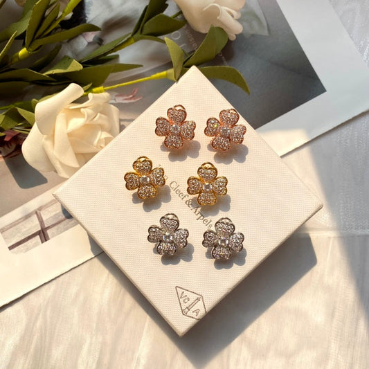 VAE24  Four hearts full of diamond flowers, high carbon diamond full diamond earrings   Jewelry