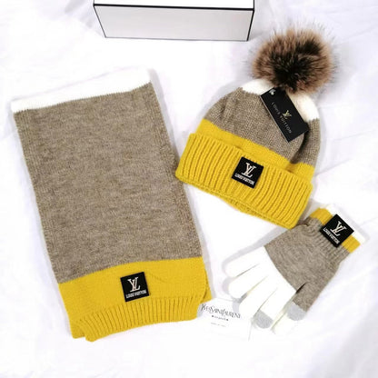 PLH2  New fashion scarf plus fleece hat and gloves three-piece set