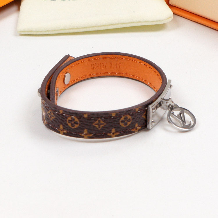 LVB82 flower leather letter Pendant Bracelet 316L steel women   Jewelry