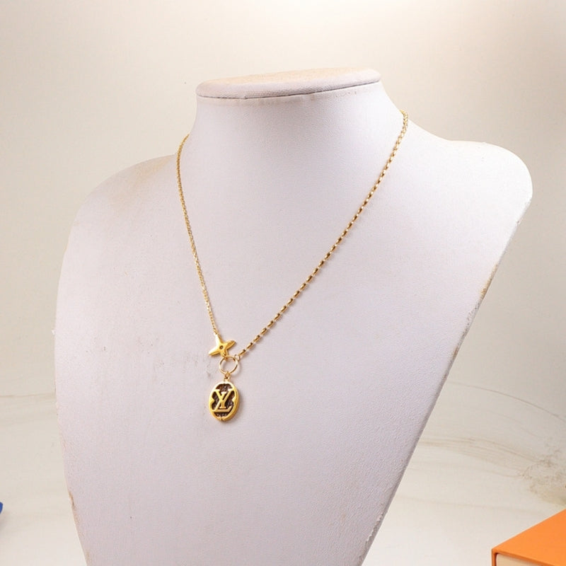 LN35  Classic letter long round medal necklace    Jewelry