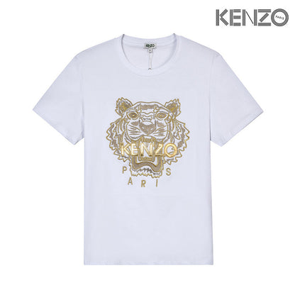 KEC34   Fashion Tiger Head Gold Embroidered T-shirt