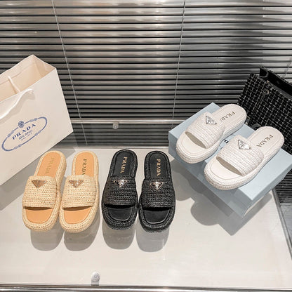 MJPS11 Leather Women High quality Slippers 35-41 shoes With box