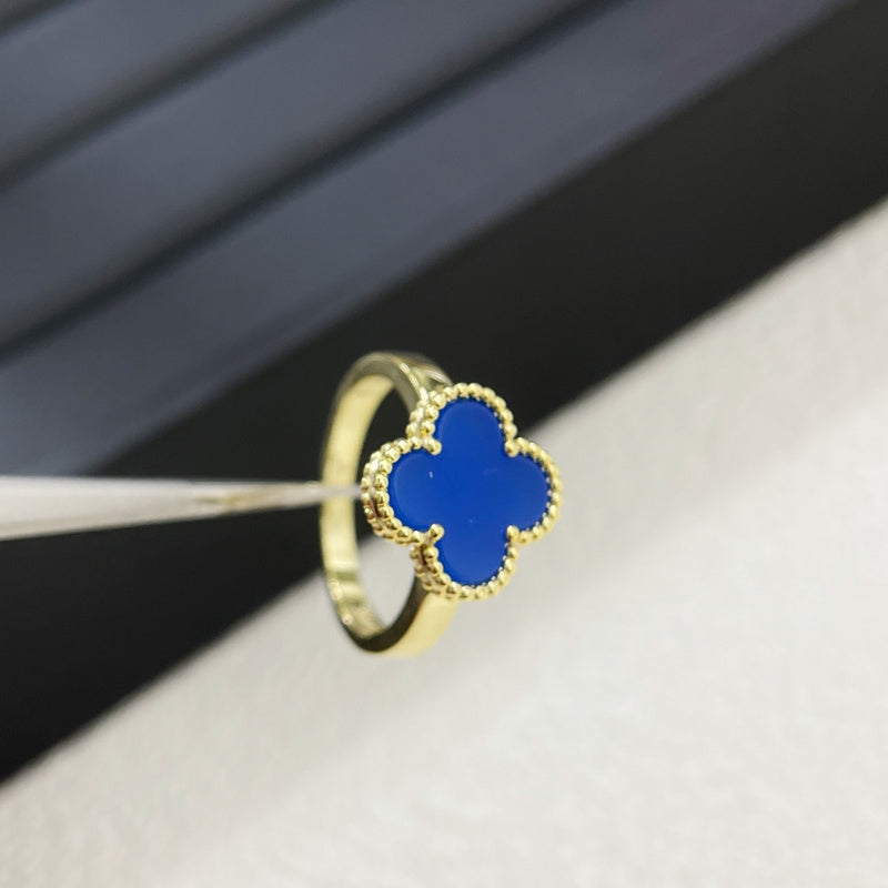 AVSR2   Blue chalcedony four-leaf clover ring jewelry