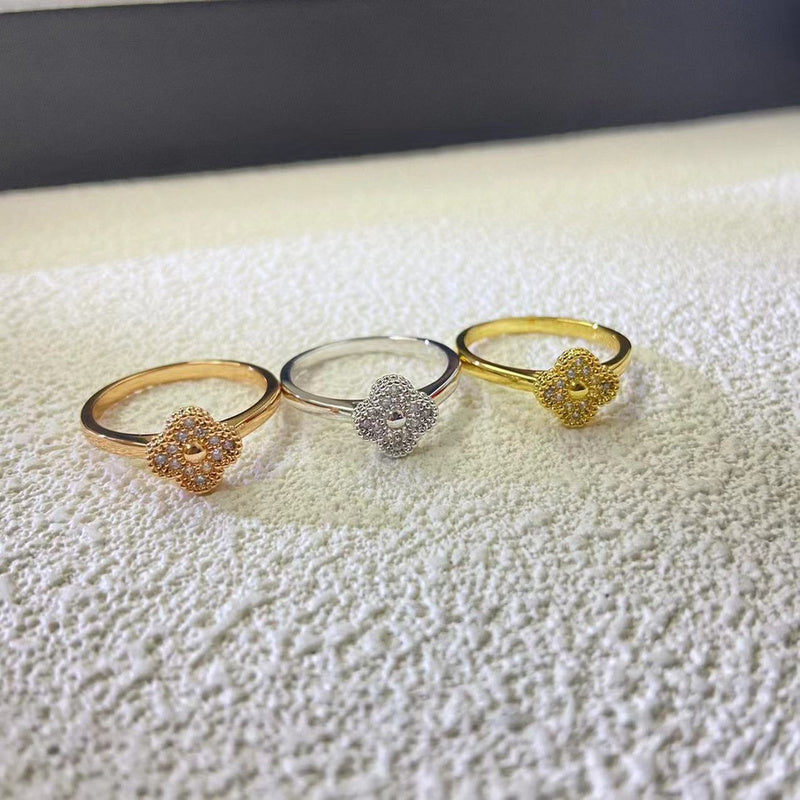 AVSR1   Mini full diamond four-leaf clover ring jewelry