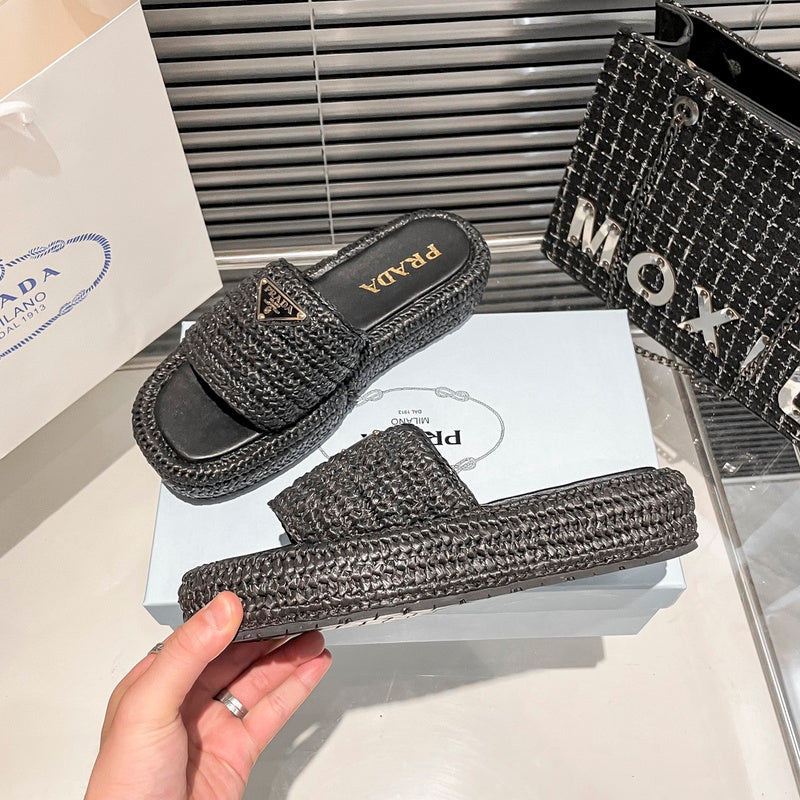 MJPS11 Leather Women High quality Slippers 35-41 shoes With box