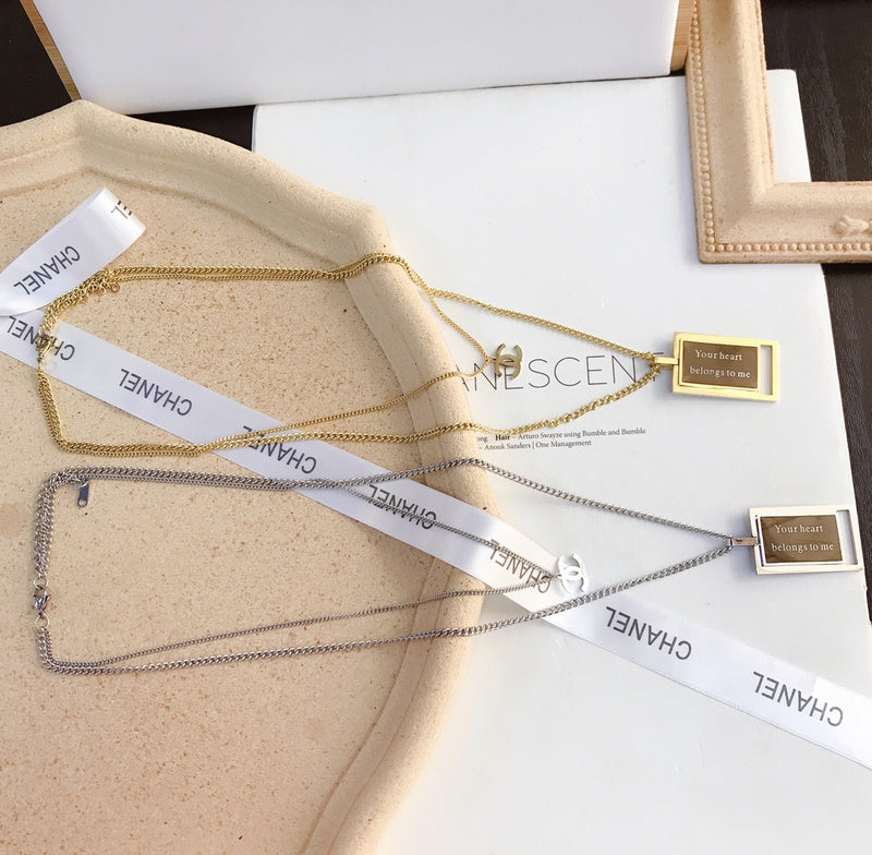 X012   Women's titanium steel double black square necklace jewelry