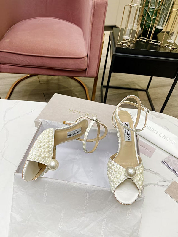 BMJS1 Slippers 8.5CM 10CM High heels women 35-41 leather shoes With Box