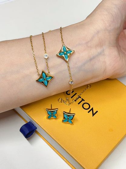 X674  Women's Titanium Steel Necklace Bracelet Set Jewelry