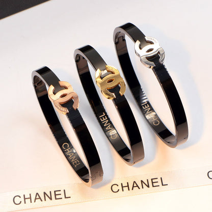 CB16  Letter black steel titanium steel three-dimensional three-color bracelet hollow bracelet  Jewelry