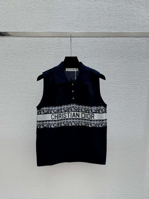 DIC114 Women's star letter lapel knitted vest clothing