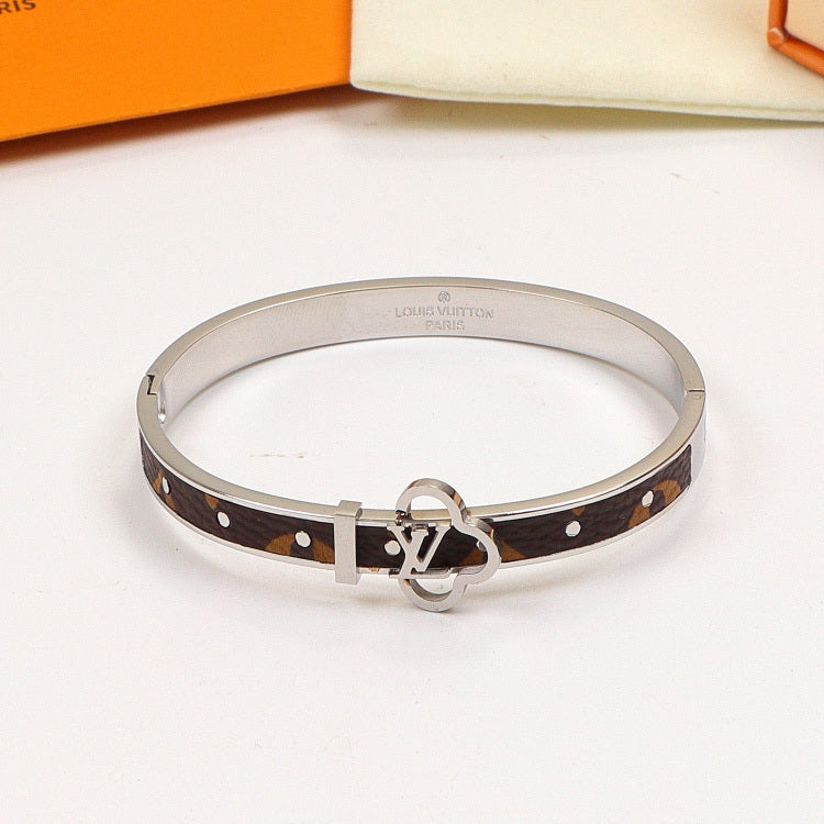 LVB125  Leather three-dimensional letters European and American fashion titanium steel hand couple   Jewelry