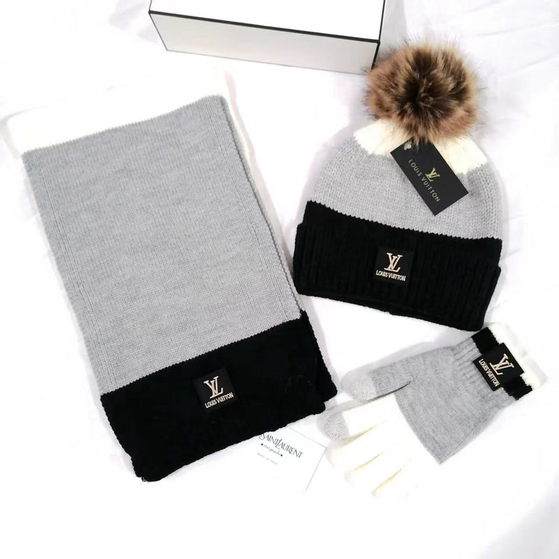 PLH2  New fashion scarf plus fleece hat and gloves three-piece set