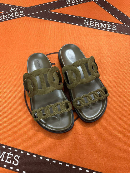 MJHS16 Leather Women Slipper Size 35-42 Shoes with box