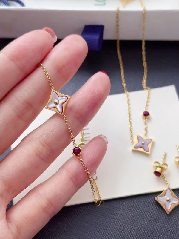 L192  Titanium steel bracelet necklace earrings set jewelry