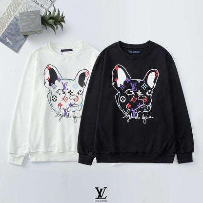 LVC130    Explosive dog head printed sweater, real sweater, hairy loop, same style for men and women