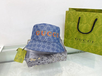 GUH79  New trendy fisherman's and fisherman's hats, blue with red embroidered hats