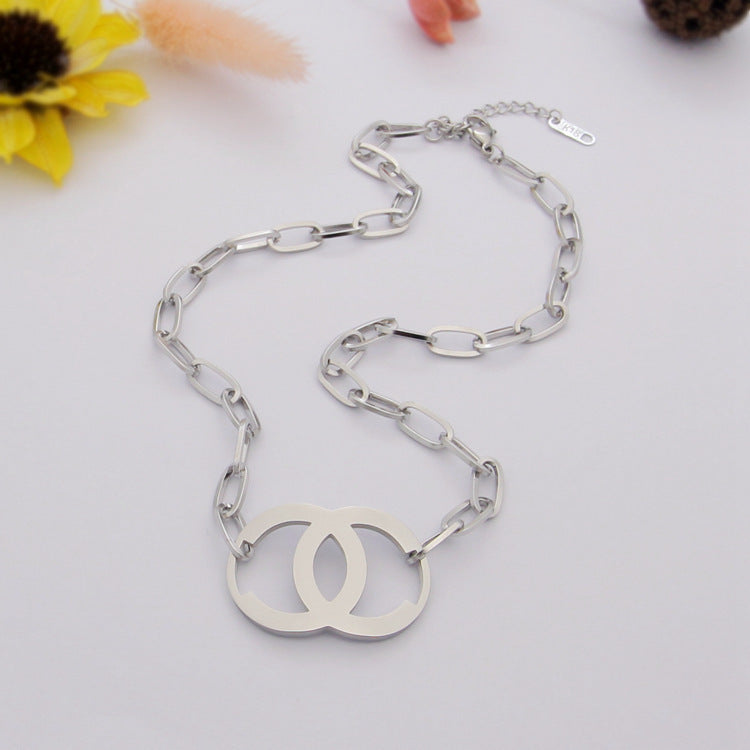 CHN01     Letter Double Ring Thick Necklace Jewelry