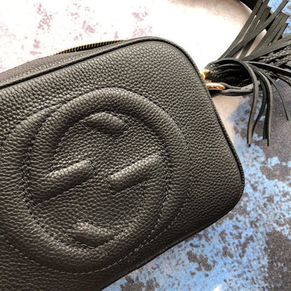 GGP76 leather Ladies black camera 21-15-7cm bag