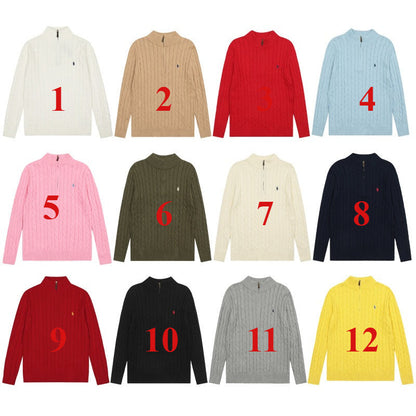 LFC18 New high-quality men's and women's ruff half zip solid pony embroidery logo Fried Dough Twists knitting sweater Clothing