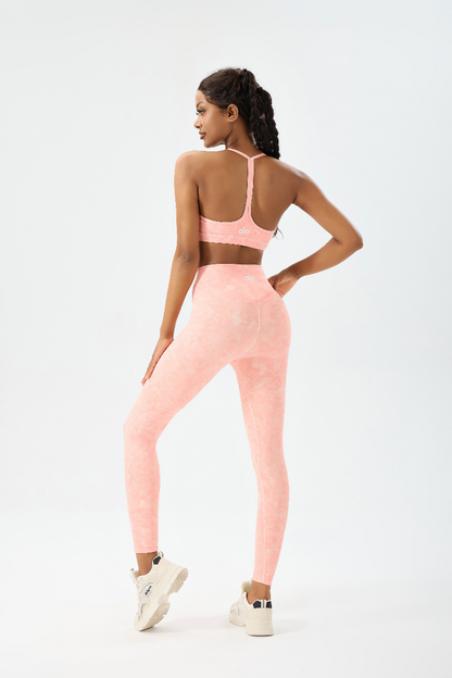 zalo5106   Women's Beautiful Back Top Bare Sensation Speed Drying Training Camouflage Pattern Yoga Clothing Set