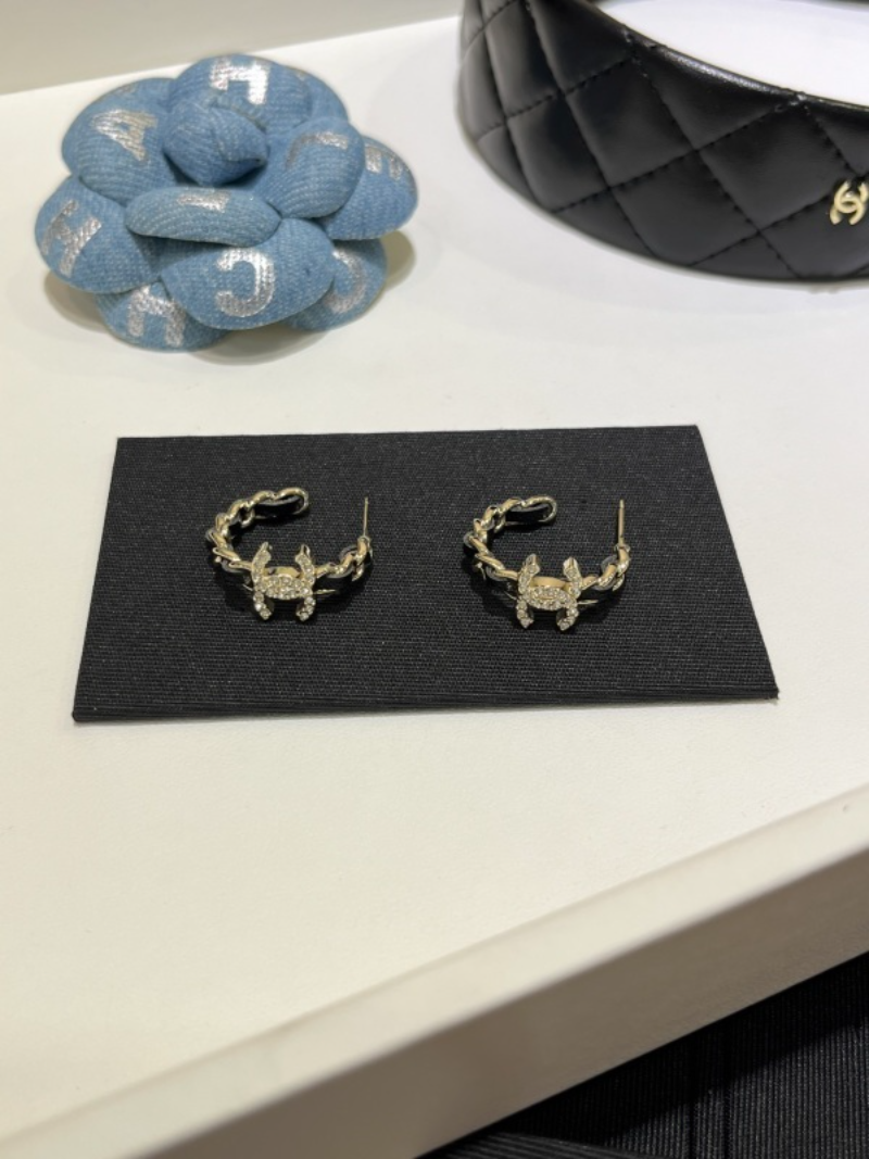 CHE79  New Gold Full Diamond Double C Batch Chain Loop Earrings Jewelry