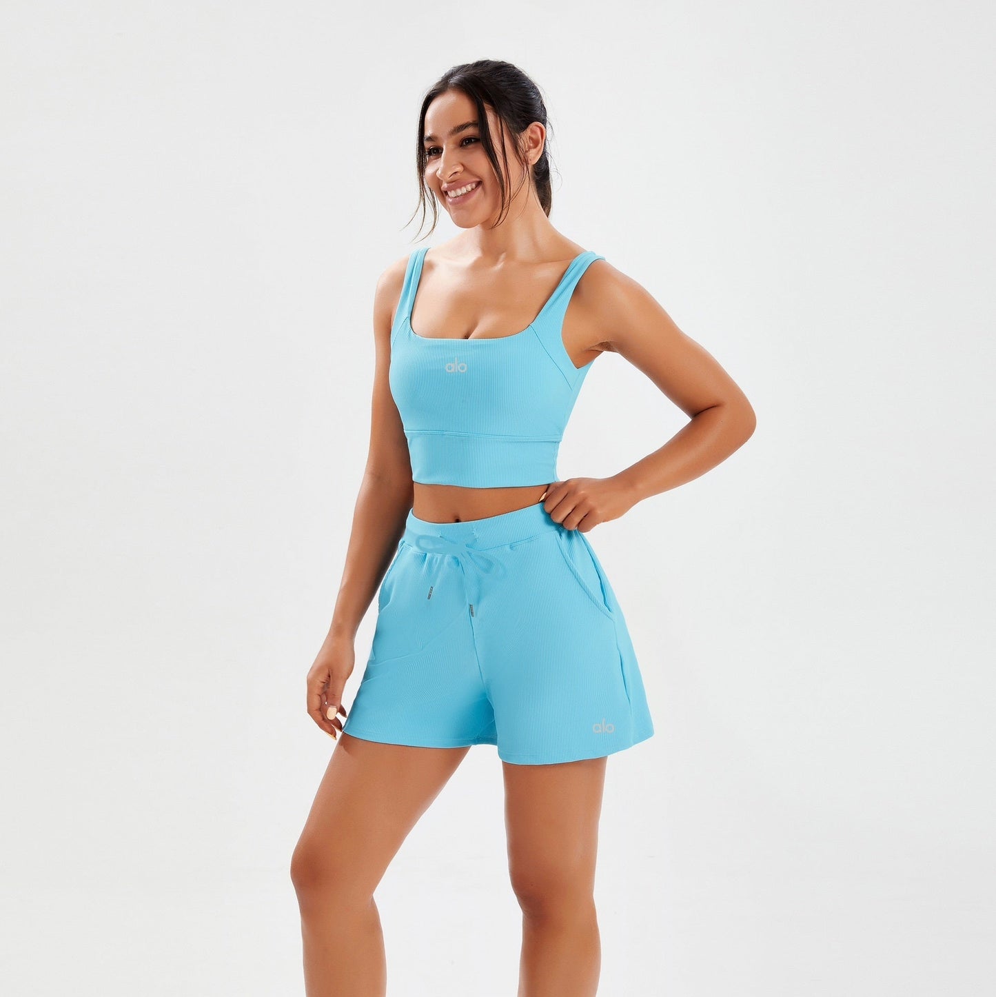 alo5109   Women's yoga lingerie high stretch sleeveless vest shorts casual suit clothing