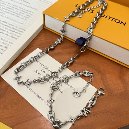 X716   Men's and women's titanium steel bracelet and necklace set jewelry