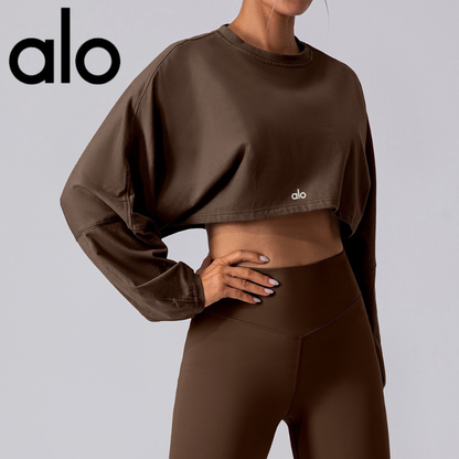 PALC25 Women’s sports sweatshirt, drop‑shoulder sleeves, loose long‑sleeve top clother