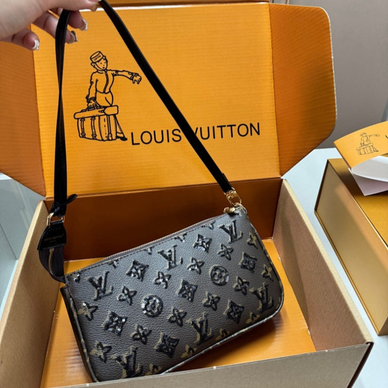 MLP010  Women's new sequin vintage flower 23 × 13cm folding box bag