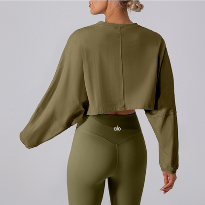 PALC25 Women’s sports sweatshirt, drop‑shoulder sleeves, loose long‑sleeve top clother