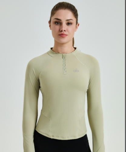 zalo805  Women's new semi zipper yoga long sleeved top with slim fit and waist cinching, slimming clothing