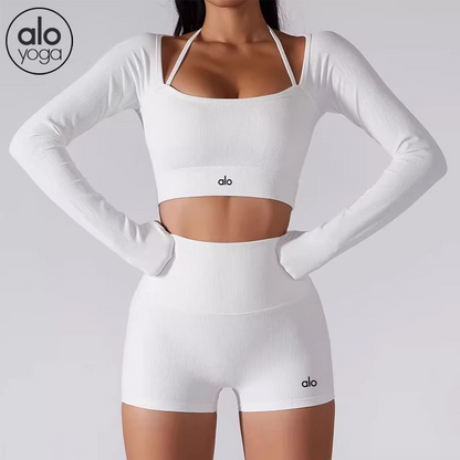 PALC28  Women's sports and fitness thread tight yoga suit set, top and shorts two-piece set