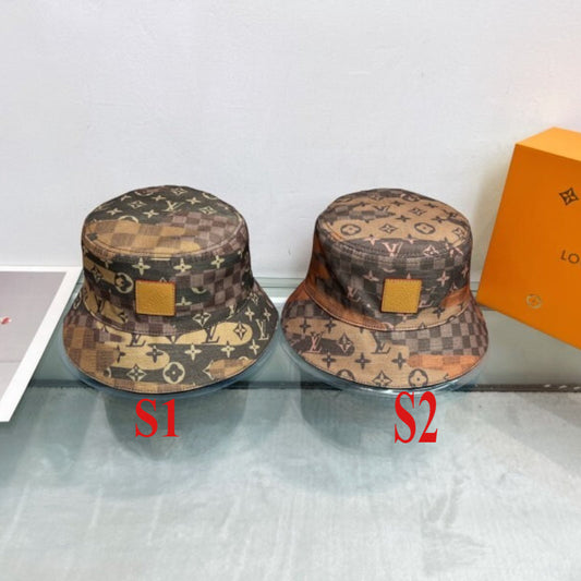 LVH68 New trendy men's and women's double-sided fisherman hat with brown front and black back Hat