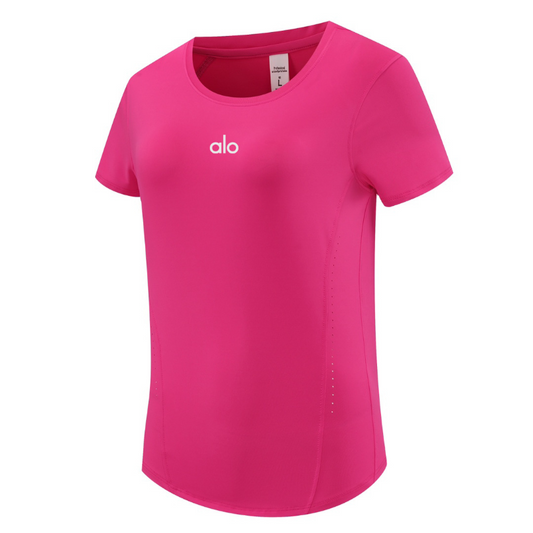 zalo2132   Women's solid color short sleeved round neck quick drying running sports yoga summer top clothing