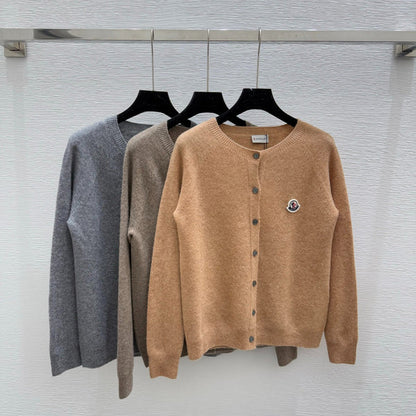 MOC52  Women's solid color round neck knitted long sleeved cardigan clother