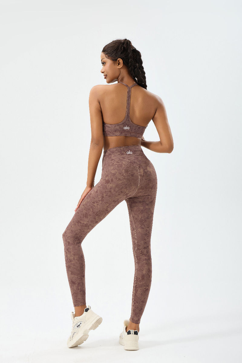 zalo5106   Women's Beautiful Back Top Bare Sensation Speed Drying Training Camouflage Pattern Yoga Clothing Set