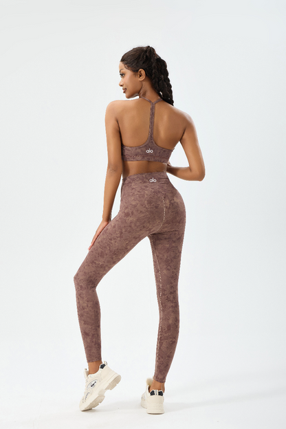 zalo5106   Women's Beautiful Back Top Bare Sensation Speed Drying Training Camouflage Pattern Yoga Clothing Set