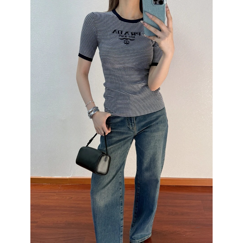 PRC80 New women's summer T-shirt knitted ice silk fabric clothes