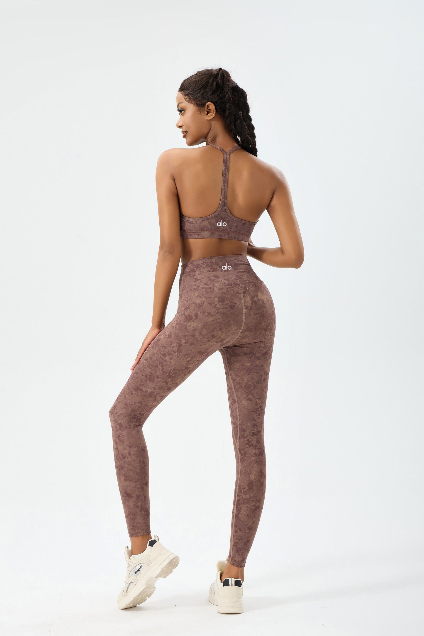 zalo5106   Women's Beautiful Back Top Bare Sensation Speed Drying Training Camouflage Pattern Yoga Clothing Set