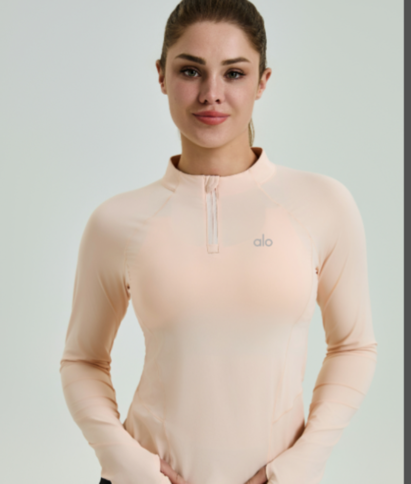 zalo805  Women's new semi zipper yoga long sleeved top with slim fit and waist cinching, slimming clothing